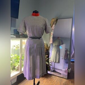 Vintage 1980s Black and White Gingham Dress with Bow Belt